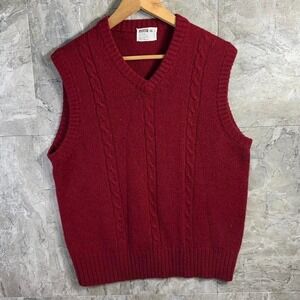 Vintage Montgomery Ward Men's Burgundy  Cable Knit Sweater Vest Size XL